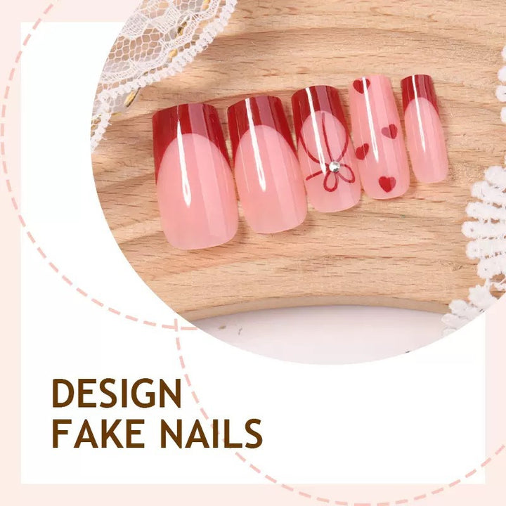 Artificial nail set with romantic heart and bow motifs Stornfield