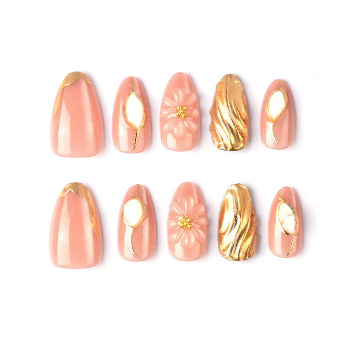 Artistic Floral and Metallic Press-On Nail Art Stornfield