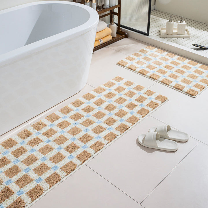 Luxurious Soft Checkered Bath Rug Set