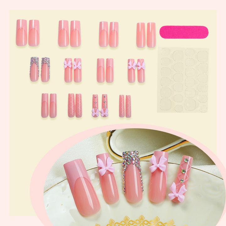 Decorative Nail Art Press-On Set with Bow and Gem Accents Stornfield