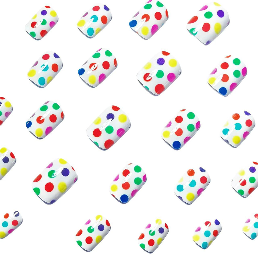 Artificial Nails in Colorful Polka Dot Pattern Stornfield