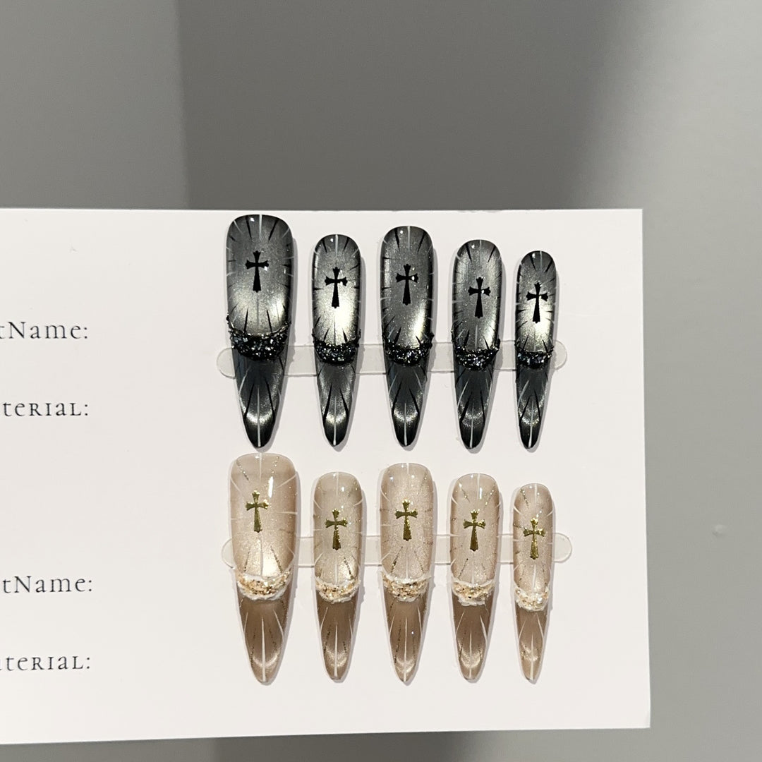 Elegant Gothic Cross-Themed Press-On Nail Set