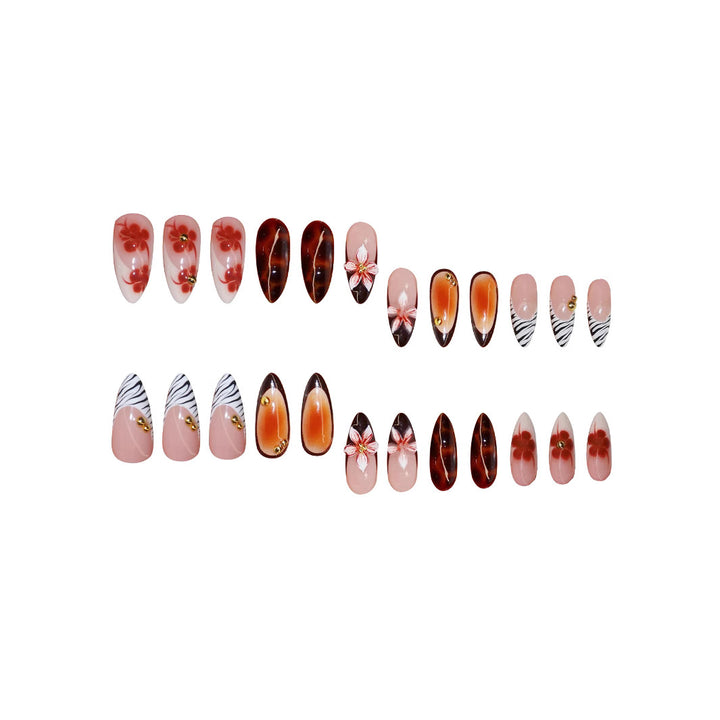 Artistic Press-On Nail Set with Floral Accents Stornfield