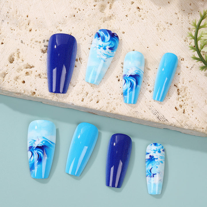 Artificial Nail Set with Maritime Wave Designs Stornfield