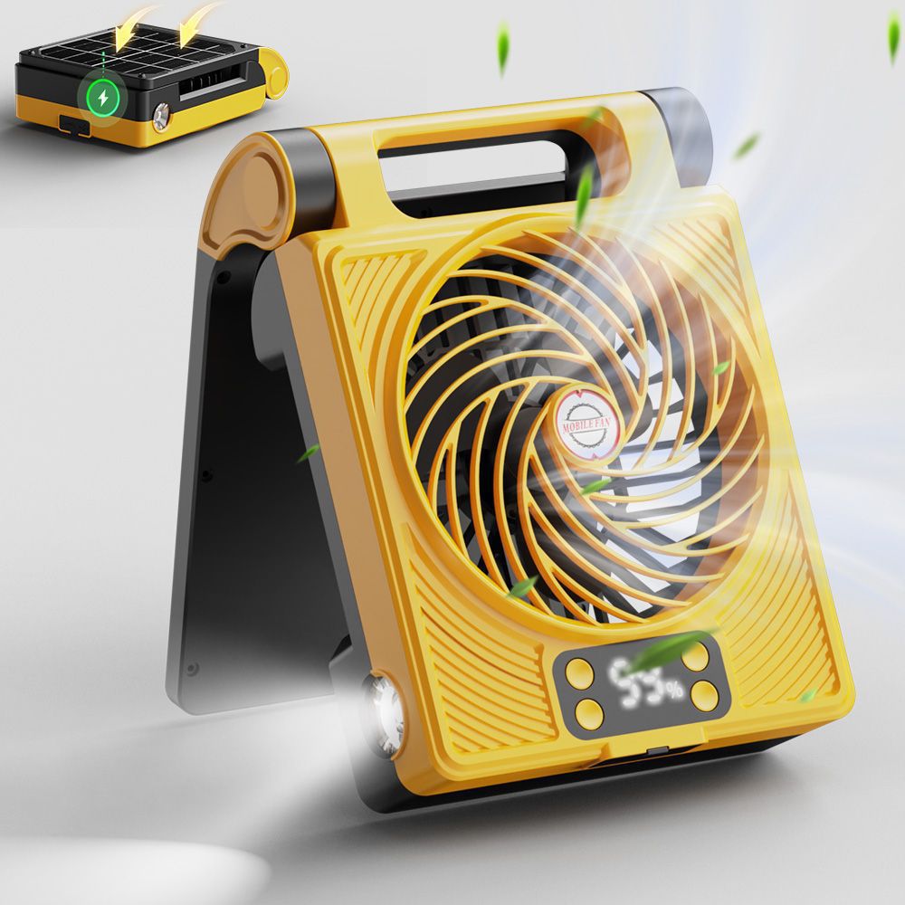 Unisex portable folding rechargeable battery fan with LED flashlight and solar charging function Stornfield
