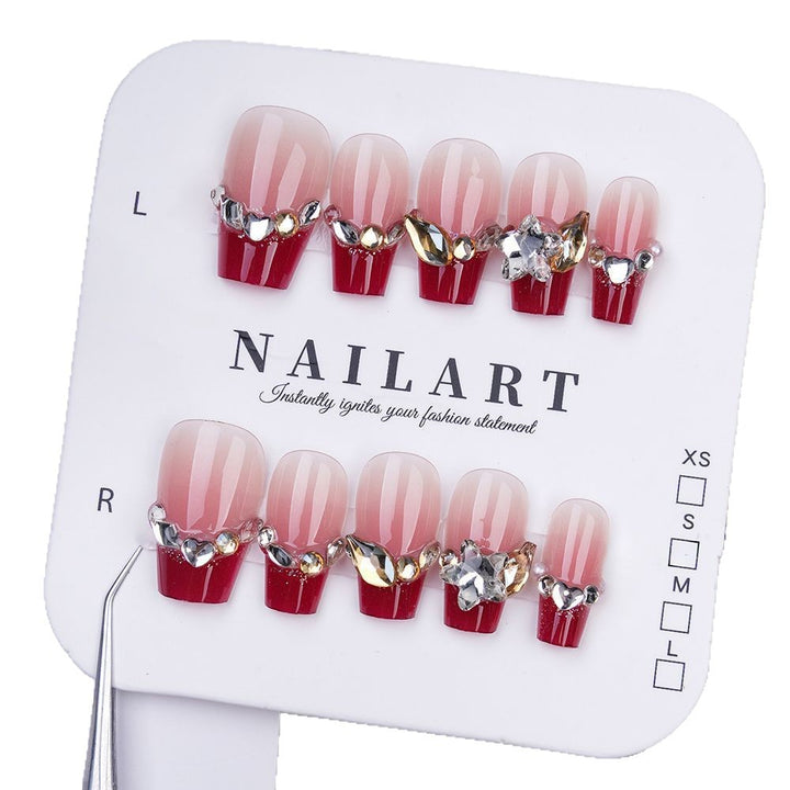 Elegant Artificial Nails with Shimmering Gradient Color and Floral Accents Stornfield