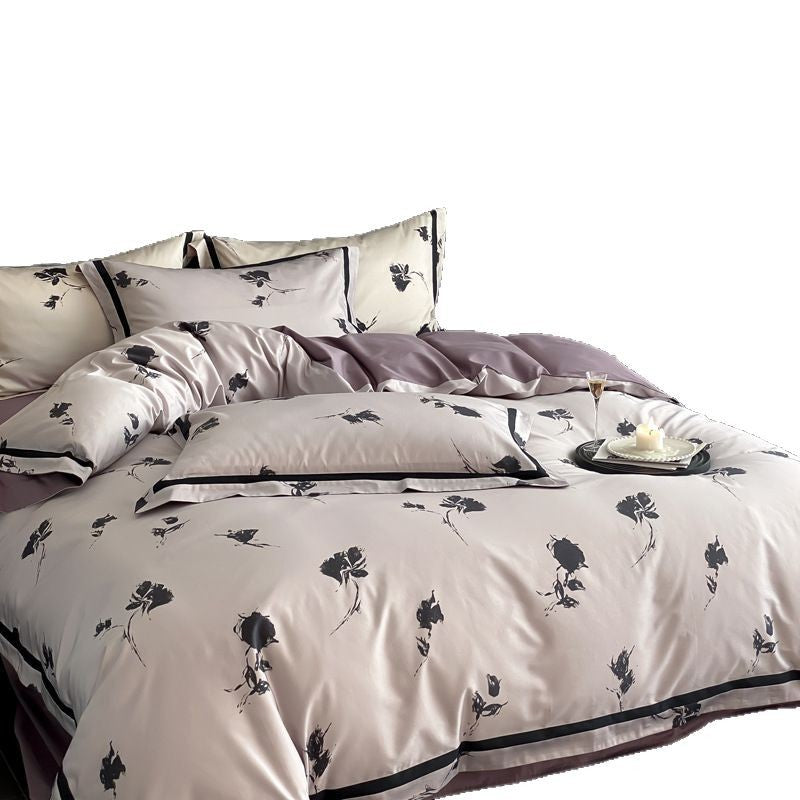 Reversible Satin-Finish Floral Duvet Cover Set with Contrast Border and Pillow Shams