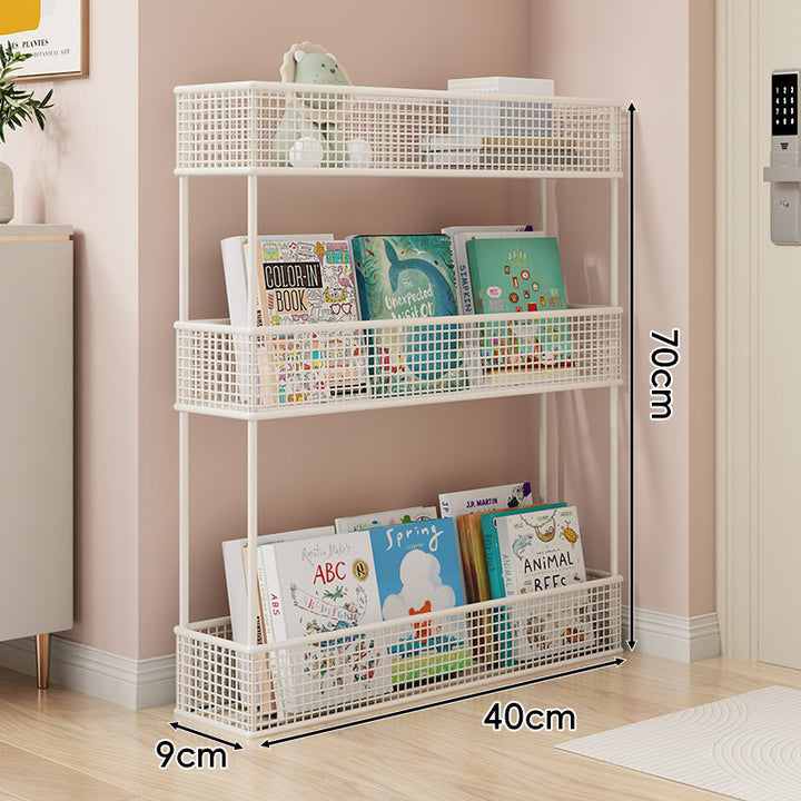 Freestanding Mesh Four-Tier Book and Toy Storage Shelf