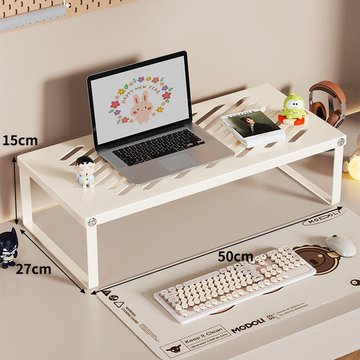 Slim Ventilated Steel Laptop and Monitor Riser with Wide Shelf and Cable Slots