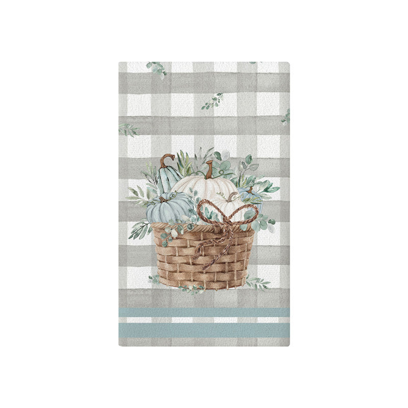 Vertical Buffalo Check Autumn Garden Banner with Painted Pumpkin Illustration