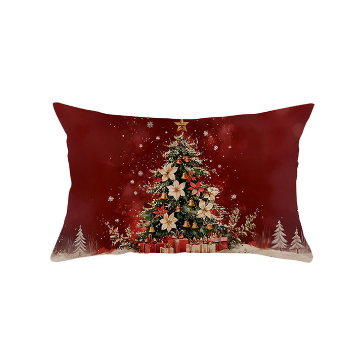 Festive Cotton-Linen Christmas Decorative Rectangular Pillow Cover with Santa Illustration and Hidden Zipper