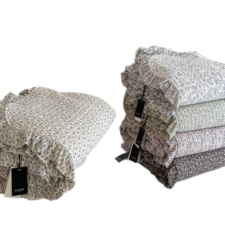 Quilted Floral Cotton Ruffle Duvet and Sham Set