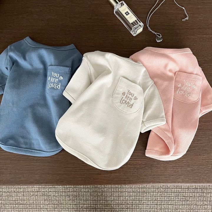 Ribbed Thermal Cotton Dog Pullover with Embroidered Pocket