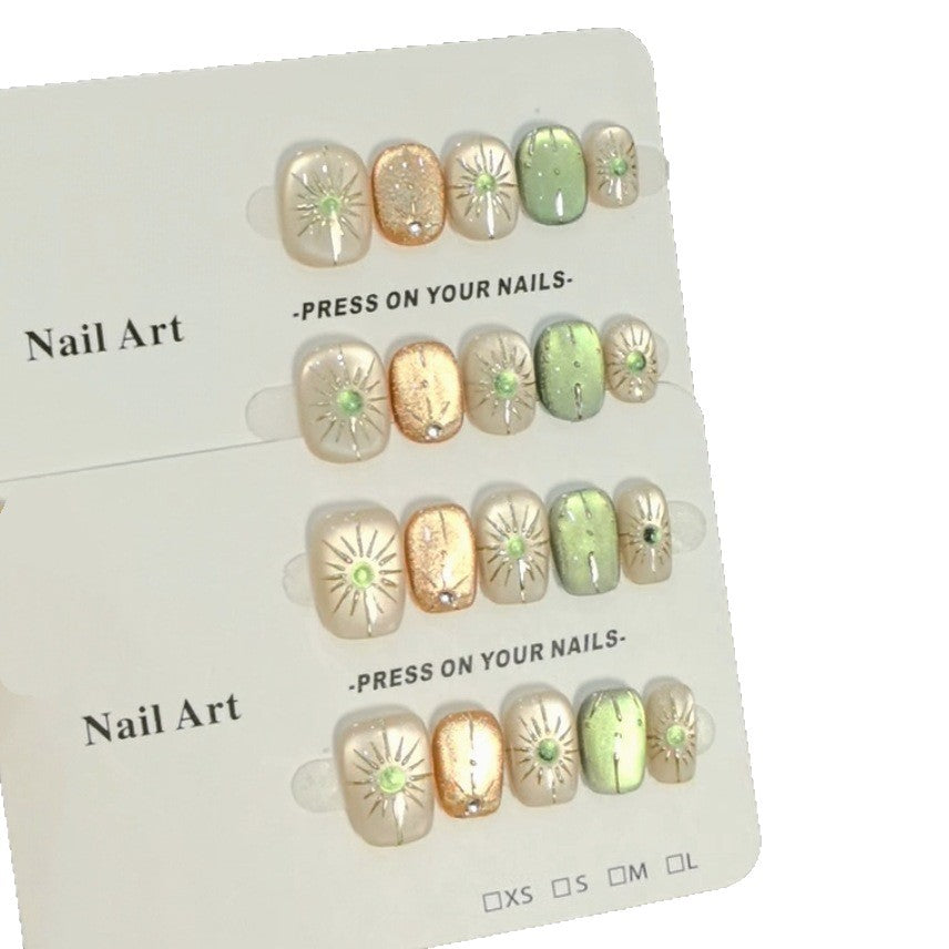 Decorative Press-On Nail Art Set with Radiant Gem Accents
