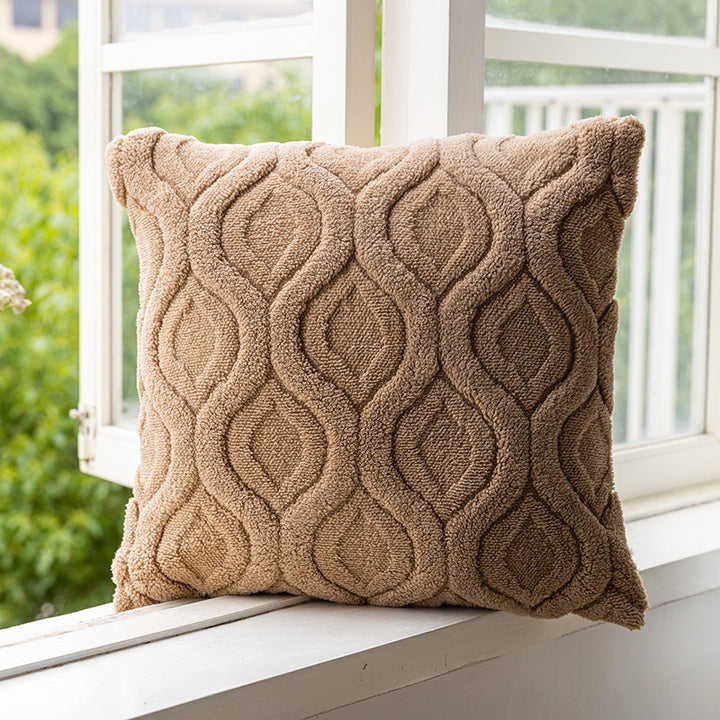 Plush Textured Lumbar Throw Pillow Cover with Embossed Wave Chenille Pattern