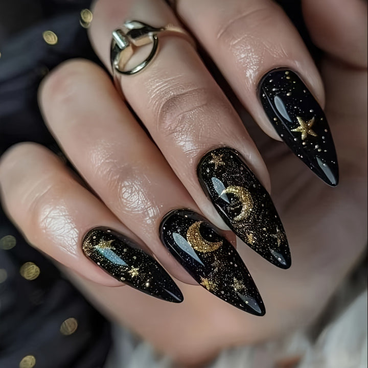 Glamorous nail art in moon and star design Stornfield