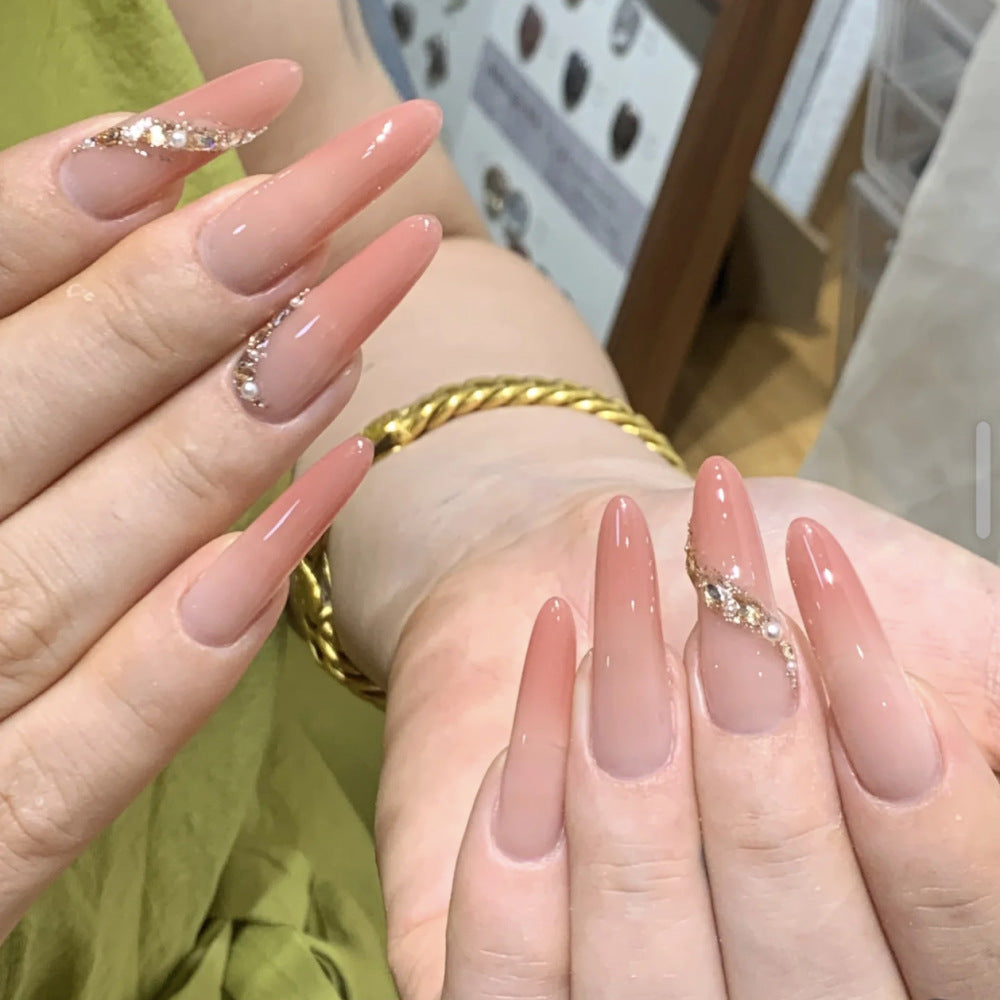 Premium Long Almond-Shaped Press-On Nail Set with Floral and Crystal Accents Stornfield