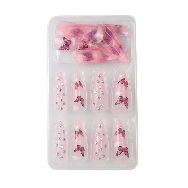 Decorative Stiletto Press-On Nail Art Set with Butterfly Design Stornfield