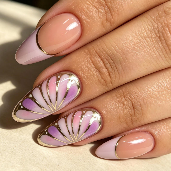 Artificial nails with luxurious gold edge and filigree design Stornfield