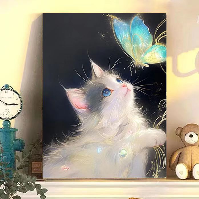 Enchanting Cat and Butterfly Art Print Stornfield