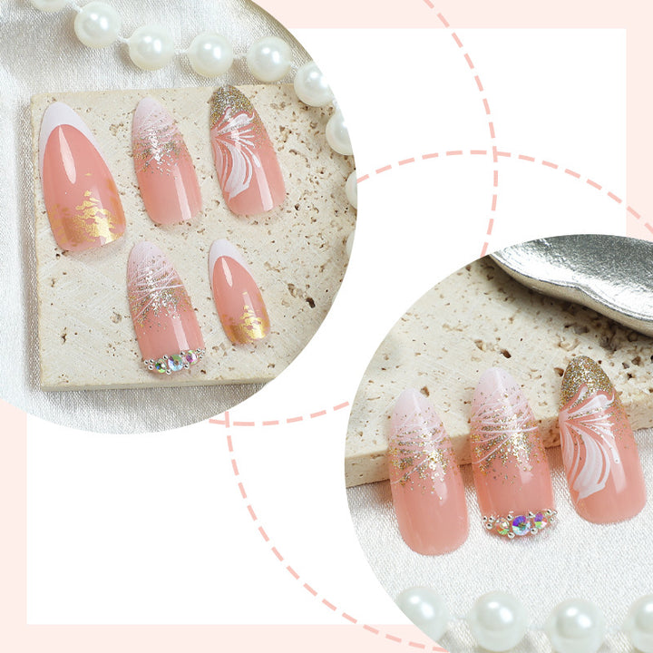 Artificial nail set with glamorous floral and glitter decorations Stornfield