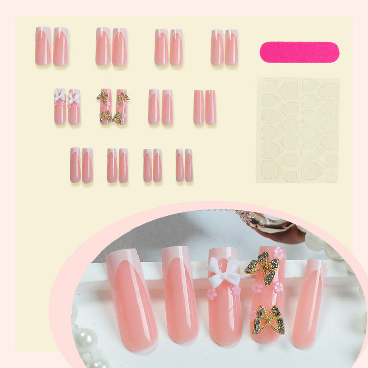 Decorative Press-On Nail Set with Floral and Butterfly Accents Stornfield