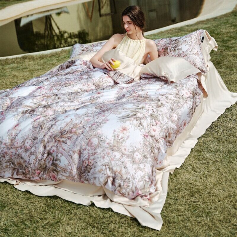 Botanical Lemon Cotton-Sateen Duvet Cover Set with Scalloped Hem