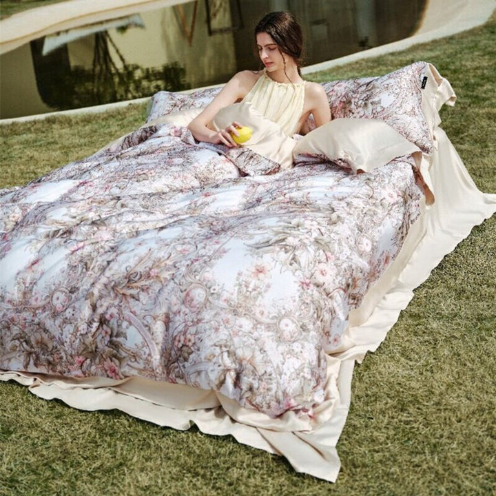 Botanical Lemon Cotton-Sateen Duvet Cover Set with Scalloped Hem