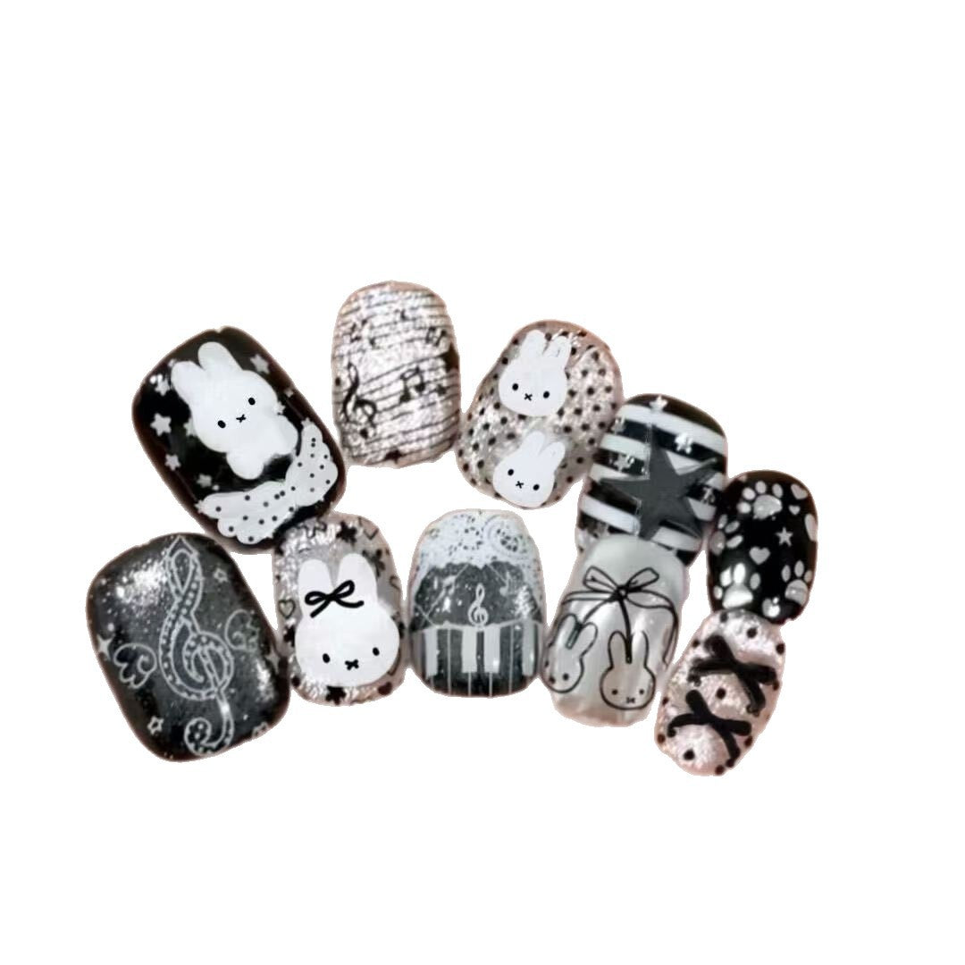 Playful Rabbit-Themed Press-On Nail Art Set Stornfield