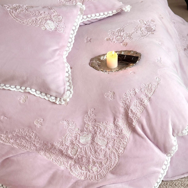 Plush Velvet-Texture Embroidered Duvet Cover & Sham Set