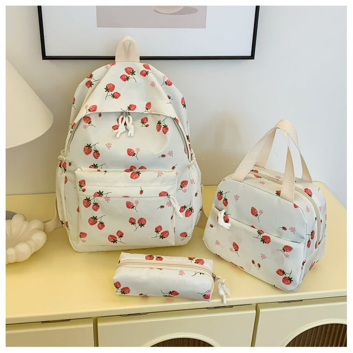 Backpack set with cheerful strawberry pattern and practical compartments Stornfield