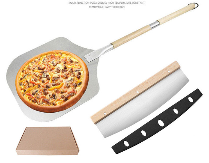 folding wooden handle aluminum pizza peel with removable dough scraper and bench knife set Stornfield