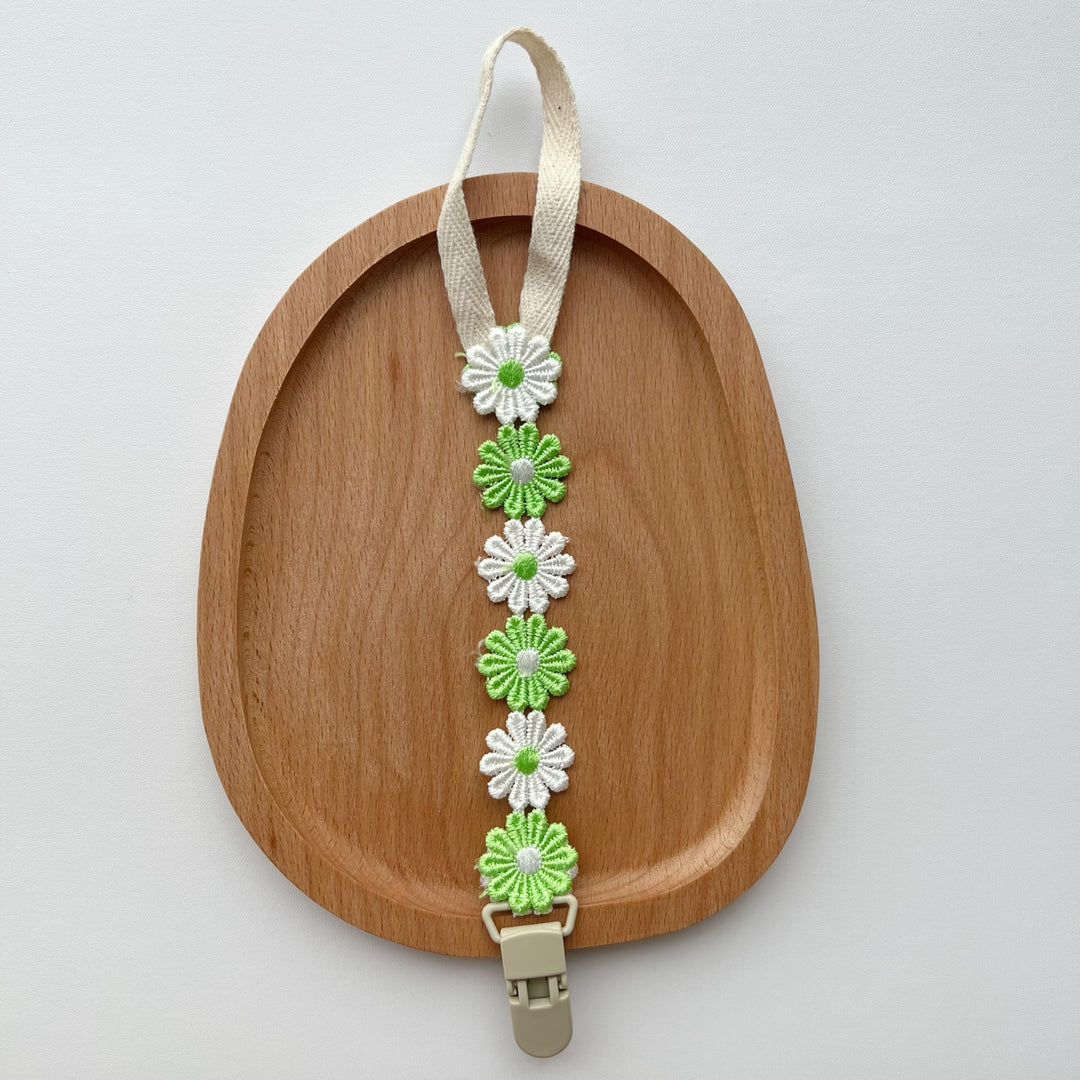 Crochet Daisy Pacifier Clip with Cotton Strap