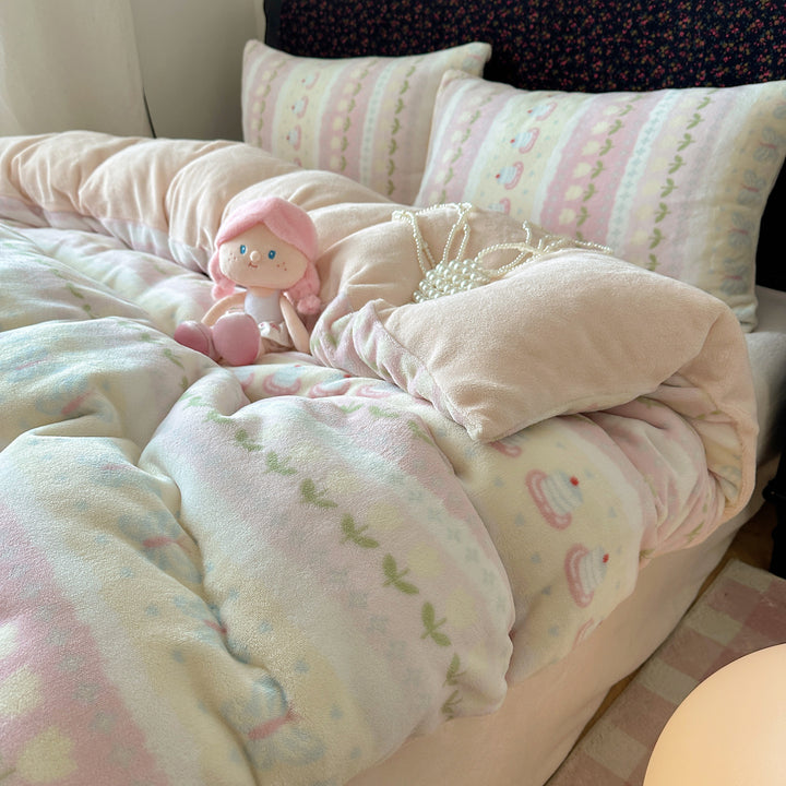 Children's Plush Reversible Teddy Patchwork Comforter Bed Set
