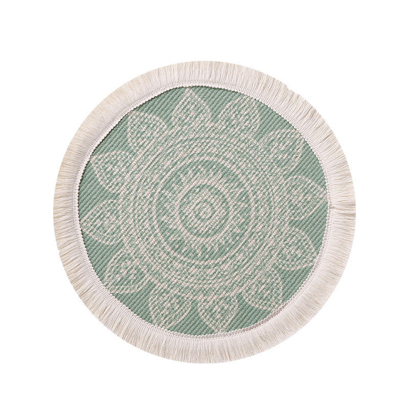 Round woven placemat with fringes and mandala jacquard structure Stornfield