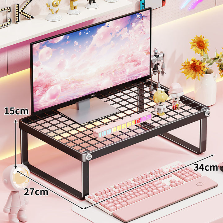Ventilated Metal Grid Monitor and Desktop Riser with Under-Shelf Keyboard Storage