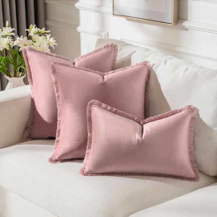 Frayed-Edge Square and Lumbar Decorative Pillow Set