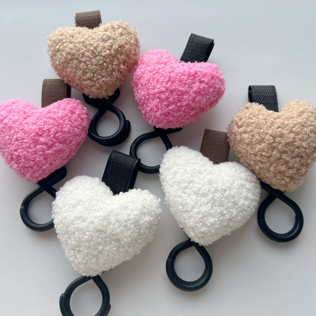 Plush Heart Bag Charm Keyring with Fabric Loop and Rubber O-Ring