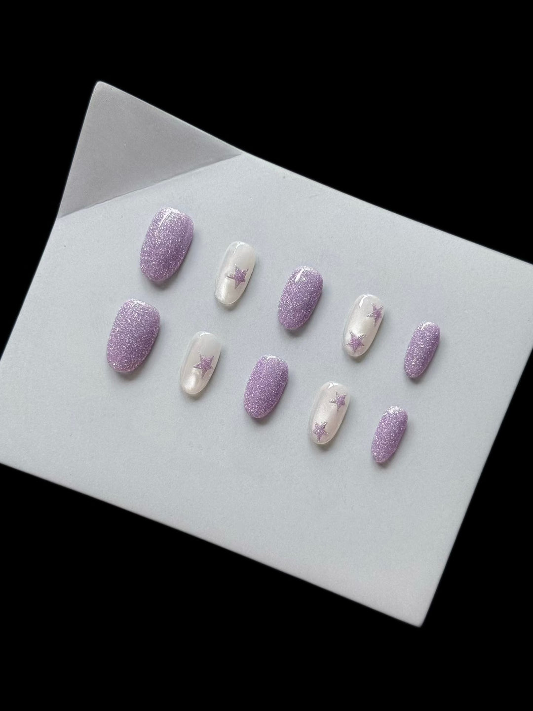 Glittery Press-On Nail Set with Star Accents