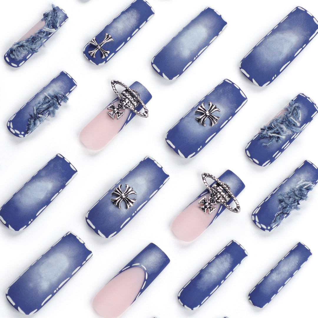 Artistic print nails with elegant glitter decoration Stornfield