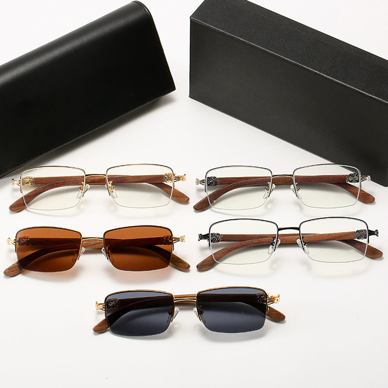 Ladies fashionable glasses with rectangular frame and high-quality wood details Stornfield