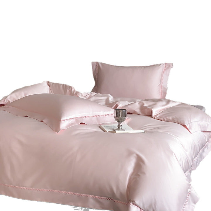 Premium Satin Bedding Set with fine hemstitch embroidery and silky smooth finish