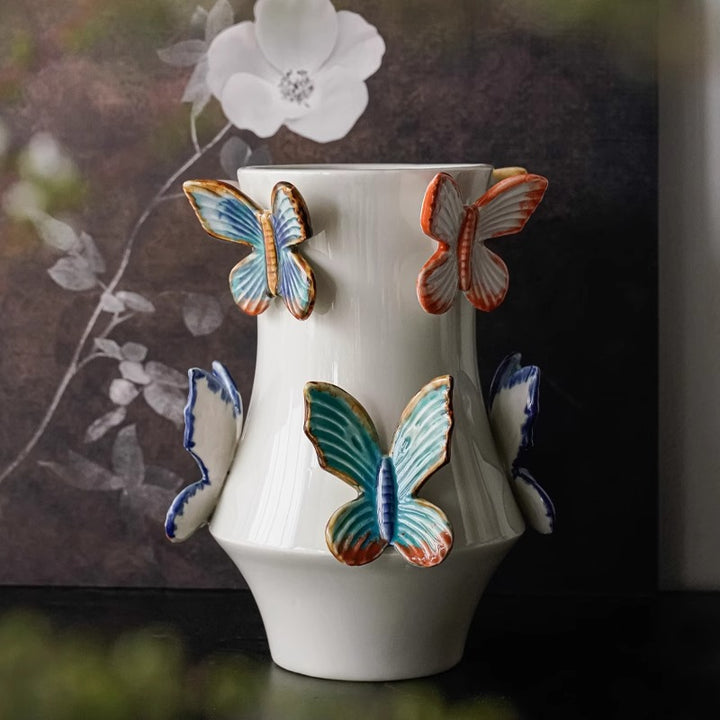 Decorative flower vase with butterflies Stornfield