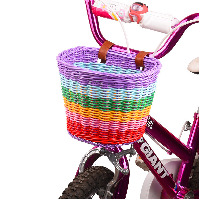 woven front bicycle basket with adjustable leather handlebar straps Stornfield