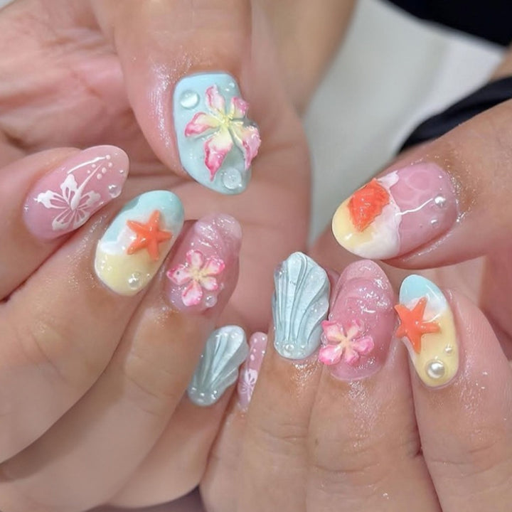 Artistic Ocean-Inspired Press-On Nail Art Set Stornfield