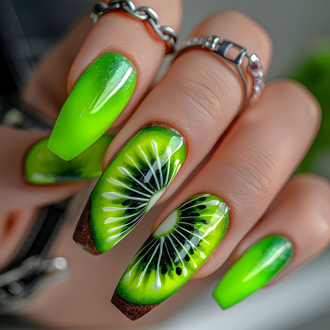 Creative artificial nails with kiwi motif Stornfield