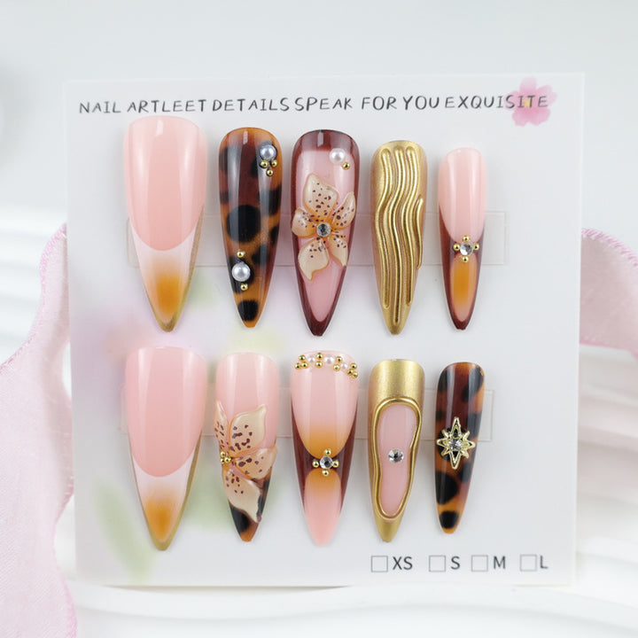 Artificial Nails Set with Elegant 3D Flowers and Glamorous Accents Stornfield