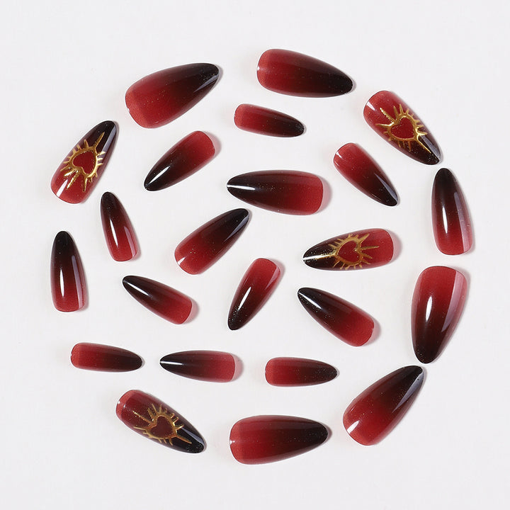 Artificial Nail Set with Glamorous Heart and Sun Motif Stornfield