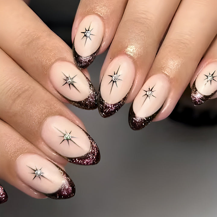 Glamorous Star-Embellished French Tip Nail Art Stornfield