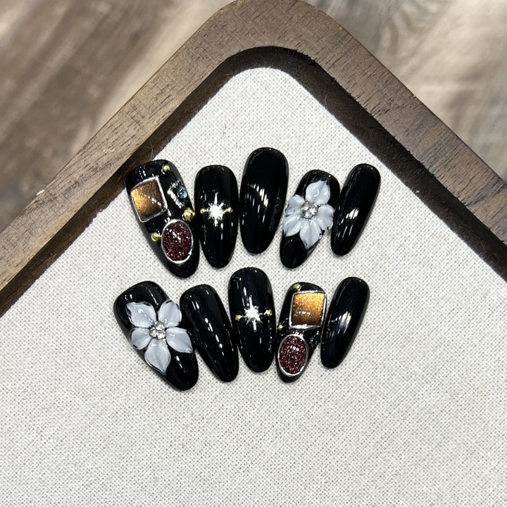 Decorative Press-On Nail Art Set with Floral and Crystal Accents Stornfield